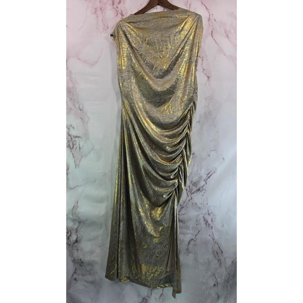 Anthropologie Dress Womens Xl Gold Maya Metallic Midi Shimmer Sparkle Ruched